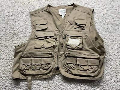 Chaleco de pesca con mosca vintage Ausable varios bolsillos cremallera bronceado para hombre talla 2XL Foto 1 de 4