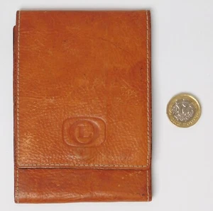 Vintage cheque book holder wallet tan leather with logo initials OL LO ed - Picture 1 of 4