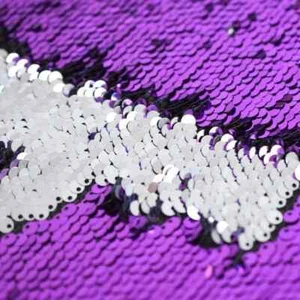 Purple & Silver Reversible 5mm Sequin Fabric Flip Two Tone Mermaid Cloth - Picture 1 of 5