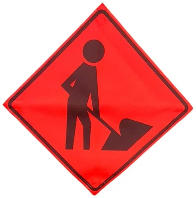 OrangeGear® 36" x 36" Men at Work Symbol Mesh Traffic Sign & Cross Ribs