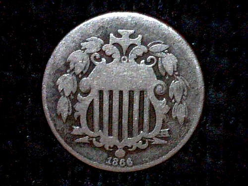 1866 Shield Nickel With Rays! Gd+ Condition! #2. More To Be Listed Soon!