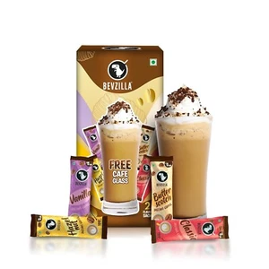 Bevzilla Premium Glass & 24 Flavoured Coffee Sachets Free Shipping World Wide - Picture 1 of 6
