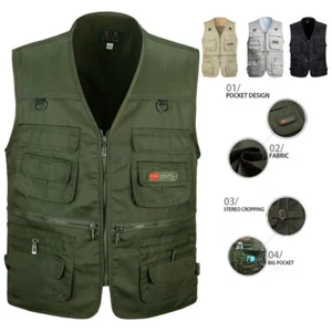 Men Cargo Vest Multi Pocket Utility Waistcoat Fishing Vest Hiking Outdoor Gilet - Picture 1 of 40