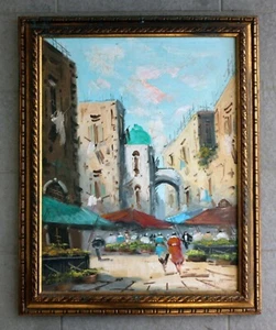 Quadro dipinto a olio mercato vicolo Napoli - Foto 1 di 4