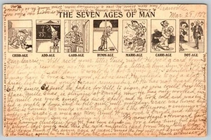 Las siete edades de un hombre 1906 humor antiguo sin dividir postal F14 - Imagen 1 de 3