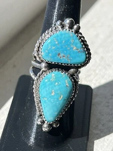 2 piedras natural morenci plata esterlina turquesa talla 8 navajo Avin Joe R0268 - Imagen 1 de 7