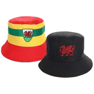 WELSH WALES BLACK BUCKET HAT EUROS FOOTBALL RUGBY WELSH DRAGON CYMRU - Picture 1 of 11