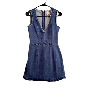 Show Me Your Mumu Dress size S Maritime Blue Denim Jean Sleeveless Raw Hem - Picture 1 of 7