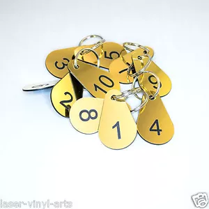 Set of 10 Drop shaped numbered key tags ideal for clubs, leisure centres, school - Picture 1 of 5