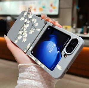 Blume Leder Handyhülle Für Samsung Z Flip6 Flip5 Flip4 3 Stoßfeste Schutz Tasche - Picture 1 of 16