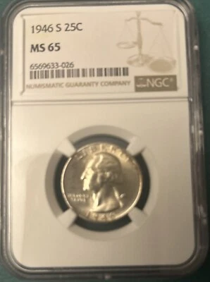 1946 S Washington Quarter NGC MS-66 (Toned) - Image 1 of 2