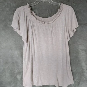 Chicos Beige Scoop Neck Linen Blend Off The Shoulder Top Size 2 Stretch Blouse  - Picture 1 of 11