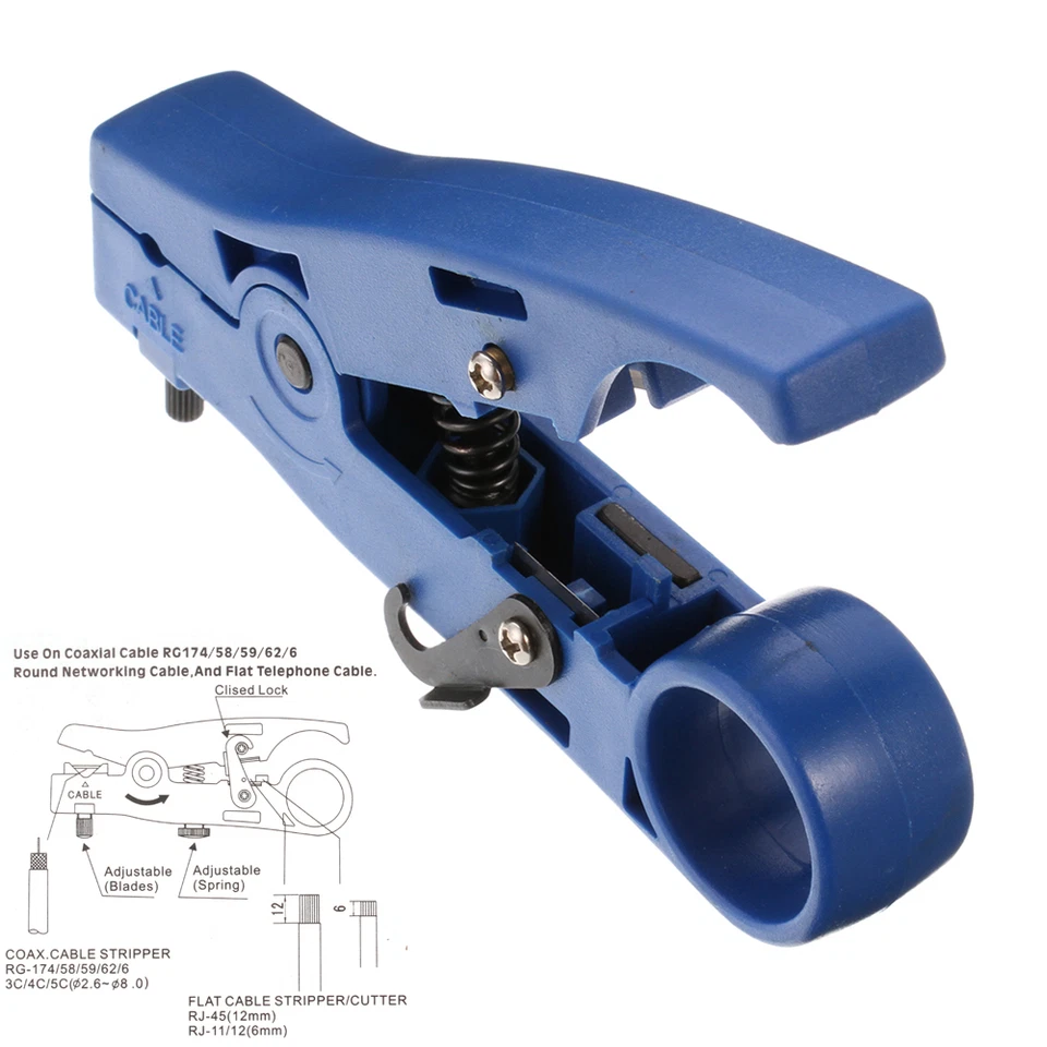 New Coax Coaxial Cable RG58 RG59 RG62 RG6 Stripper Cutter Round Falt Cord -Blue - Image 1 of 4