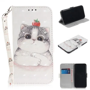 Cat Wallet Flip Stand Strap Case Cover For Android Phone iPhone X - Picture 1 of 10