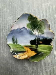 vintage Japanese miniature 3” Hand Painted Landscape SCENE PLATE w/ gold trim - Picture 1 of 10