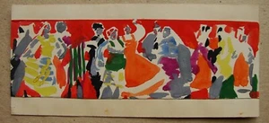 Ukrainian Soviet USSR gouache Painting poster sketch youth festival dance people - Picture 1 of 4