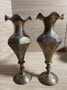 VINTAGE SET  2  8" Etched solid brass Candle Holders floral candlesticks ornate - Picture 1 of 11