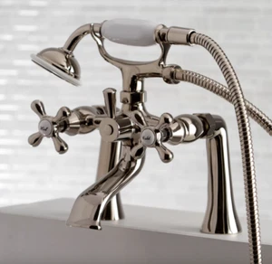 Kingston KS268PN Three-Handle 2-Hole Deck Mount Clawfoot Tub Faucet - Picture 1 of 8