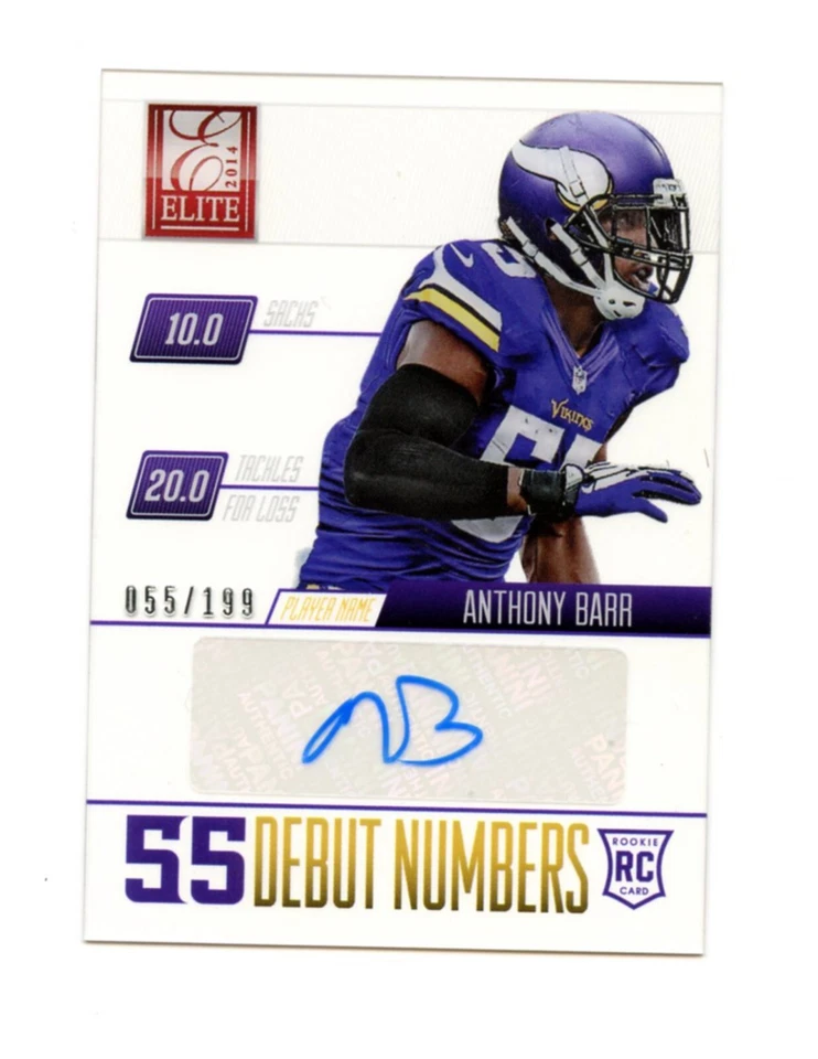 2014 Panini Elite Debut Numbers Signatures Anthony Barr #AB ~ Vikings  NM 55/199 - Image 1 of 3