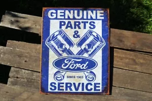 Letrero genuino de metal de lata piezas y pistones de servicio Ford - distribuidor - camionetas - Mustang - Imagen 1 de 4