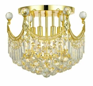 Crystal Flush Mount Chandelier 6 Light Fixture Living Room Bedroom Bathroom 16" - Picture 1 of 6