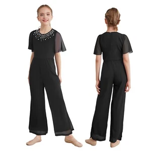 Girl Jumpsuit Pageant Rompers Shiny Rhinestones Leotard High Waist Costume Prom - Picture 1 of 50