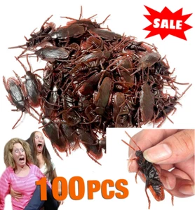 100 Prank Cockroaches Realistic Cock Roach Plastic Fake Creepy Bugs Gag Toy Joke - Picture 1 of 6