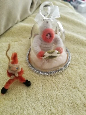 2 Adornos de Navidad Bethany Lowe Vidrio Cúpula Y Limpiador de Tubos Santa 4" Foto 1 de 4