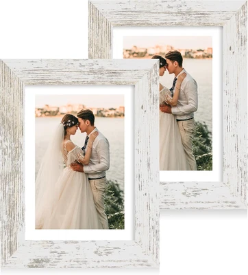 5X7 Picture Frame Set of 2 with HD Glass, Distressed White Wood Photo Frames Dis - Image 1 of 4