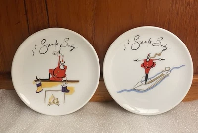 Pottery Barn Santa Baby 4" Christmas Dish Coasters Set of 2 Japan  - Image 1 of 4
