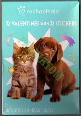 Kids Valentine's Cards - 32 Rachael Hale Valentines with 32 Stickers - Image 1 of 2