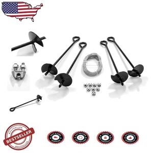 Durable 4pk Ashman Ground Anchors: 15" Steel Auger, 50ft Galvanized Wire, Clamps - Bild 1 von 10