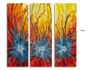 large vibrant abstract colorful 3-piece original painting Mix Lang art decorate - Picture 1 of 9