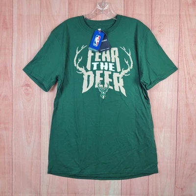 Fanatics Mens Shirt Sz Large Green Fear The Deer Milwaukee Bucks Short Sleeve - Image 1 of 4