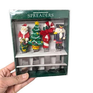VTG Boston Warehouse Christmas Tree Santa Candy Cane Nutcracker Cheese Spreaders - Picture 1 of 3