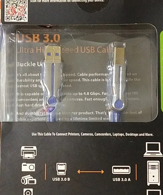 Monster 122423 USB 3.0 a to B Cable 7ft