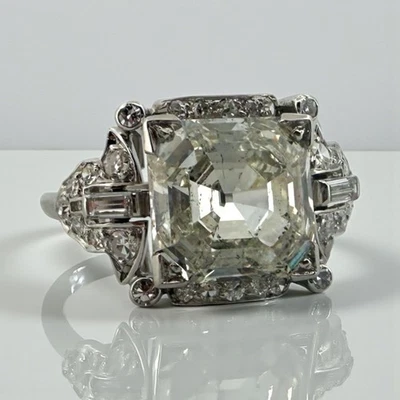 Anillo de compromiso vintage de platino talla Asscher de 3,43 quilates GIA Foto 1 de 4