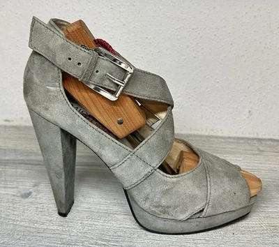 Tacones de plataforma Michael Kors Peep Toe 6,5 M gris gamuza Foto 1 de 4