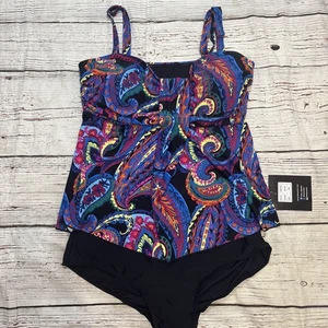 Costume da bagno Mazu Swim 2 pezzi Paisley canotta e slip bikini regolabile taglia 24W - Foto 1 di 10