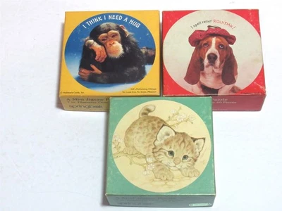 3 Complete Vtg Springbok Mini Round 60 pc Puzzles Chimp Hug Hound Dog Kitten - Image 1 of 4
