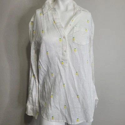 Merona Small top button front collar pineapple longsleeve pocket sheer hi-low - Image 1 of 4