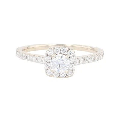 LEO .72ctw Round Cut Diamond Halo Engagement Ring 14k White Gold Size 8.25 - Image 1 of 4