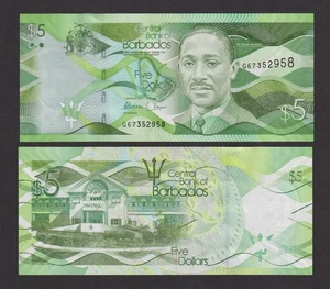 UNC Barbados $5 Cinco Dólares 2018 Último Papel Serie - Imagen 1 de 2