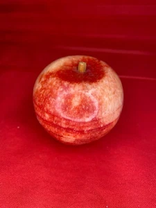 Antique Apple Italian Alabaster Stone Fruit Carved Marble 3" Wood Stem Realistic - Picture 1 of 10