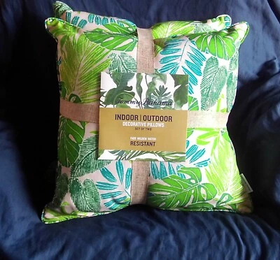 NEW TOMMY BAHAMA 2 Green Palm Leaf Outdoor Throw Pillows Fade & Water Resistant - Image 1 of 4