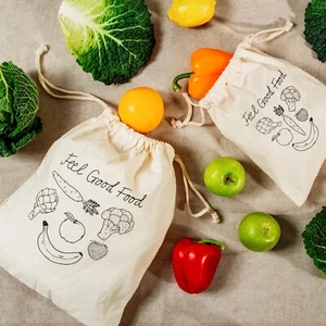 Juego de 2 bolsas de almacenamiento de alimentos de algodón para frutas y verduras - Imagen 1 de 3