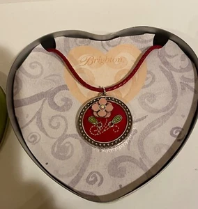 Brighton Floral Pendant Necklace Heart Tin Red Rope Chain - Picture 1 of 9