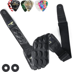 Black Bass Guitar Strap for Heavy Bass Guitar 3.35 "Wide 3D Sponge Neoprene Pad - Picture 1 of 12