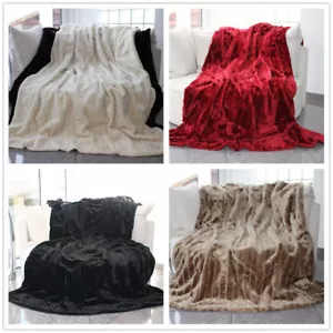 Black Grey Micro Fake Fur Double Battery Cover Luxury Hot Sofa Home - Picture 1 of 6