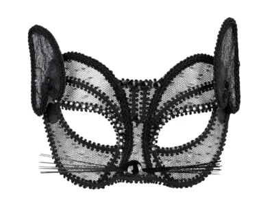 Deluxe Black Lace Cat Mask & Ears Masquerade Ball Eye Mask Fancy Dress - Image 1 of 2
